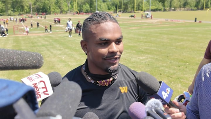 Safety Gabe Taylor following the Washington Commanders' rookie minicamp. Safety Gabe Taylor following the Washington Commanders' rookie minicamp.