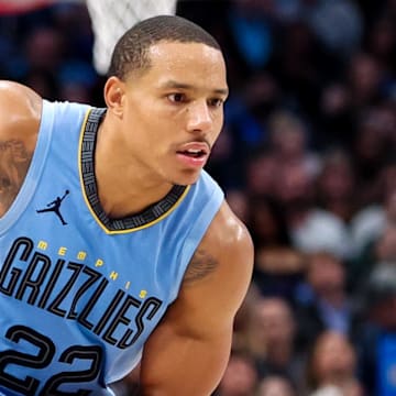 Dec 1, 2023; Dallas, Texas, USA;  Memphis Grizzlies guard Desmond Bane (22) looks to pass during the second half against the Dallas Mavericks at American Airlines Center. Mandatory Credit: Kevin Jairaj-Imagn Images
