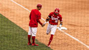 Nebraska designated hitter Devin Nunez rounds the bases at Purdue after a two-run homer.