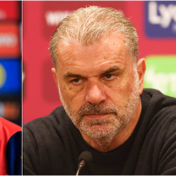 Ruben Amorim (left) and Ange Postecoglou will go head-to-head on May 21 in the Europa League final