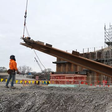 Workers doing construction on new Ryan Field.