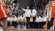 Chris Collins coaches his players on the court vs. Illinois.