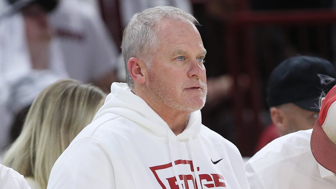 Arkansas Razorbacks athletics director Hunter Yurachek during the game against the Duke Blue Devils at Bud Walton Arena. Arkansas won 80-75. Arkansas Razorbacks athletics director Hunter Yurachek during the game against the Duke Blue Devils at Bud Walton Arena. Arkansas won 80-75.