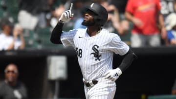 Jun 29, 2024; Chicago, Illinois, USA; Chicago White Sox center fielder Luis Robert Jr. (88) celebrates his home run during the sixth inning against the Chicago White Sox at Guaranteed Rate Field. Mandatory Credit: Patrick Gorski-USA TODAY Sports