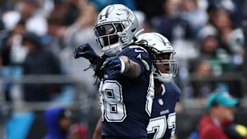 Dallas Cowboys wide receiver CeeDee Lamb celebrates against the Carolina Panthers