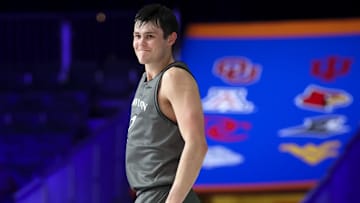 Nov 28, 2024;  Paradise Island, Bahamas, BHS; Davidson Wildcats forward Bobby Durkin (2) reacts against the Providence Friars during the second half at the Imperial Arena at the Atlantis Resort.  Mandatory Credit: Kevin Jairaj-Imagn Images