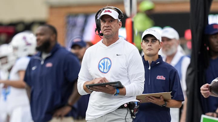 Mississippi Rebels head coach Lane Kiffin during the first half against the Wake Forest Demon Deacons.