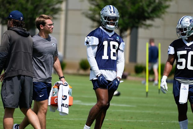  Dallas Cowboys linebacker Damone Clark (18) goes through a drill during practice at the Ford Center