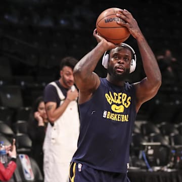 Apr 10, 2022; Brooklyn, New York, USA;  Indiana Pacers guard Lance Stephenson (6) takes warmups prior to the game against the Brooklyn Nets at Barclays Center. Mandatory Credit: Wendell Cruz-Imagn Images