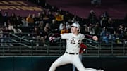 Starting pitcher, Ben Jacobs (22) of the Arizona State Sun Devils throws at the home opener against Ohio State at Phoenix Municipal Stadium on Feb. 14, 2025, in Phoenix, Ariz.