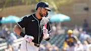 Arizona Diamondbacks Jordan Lawlar rounds the bases after hitting a two-run home run off Milwaukee Brewers pitcher Tyler Alexander in the second inning of a spring training game on Feb. 26, 2025, in Scottsdale at Salt River Fields at Talking Stick.