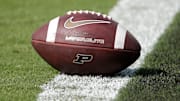 A football sits on the goal line 