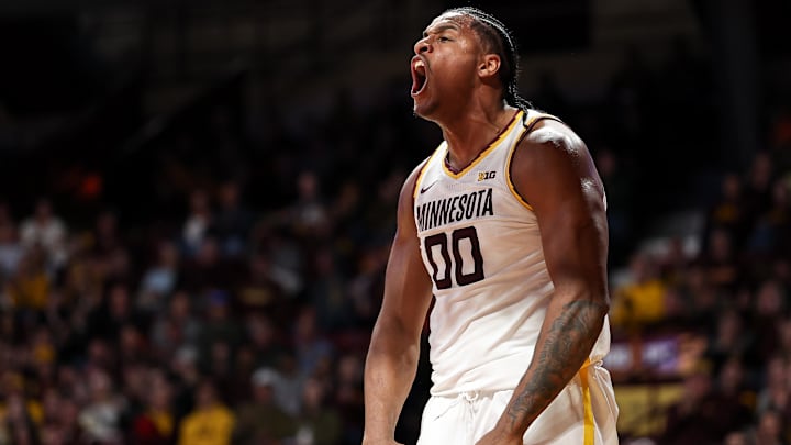Minnesota forward Frank Mitchell celebrates his basket against Northwestern during the first half at Williams Arena in Minneapolis on Feb. 25, 2025. Minnesota forward Frank Mitchell celebrates his basket against Northwestern during the first half at Williams Arena in Minneapolis on Feb. 25, 2025.