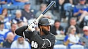 May 5, 2025; Kansas City, Missouri, USA;  Chicago White Sox center fielder Luis Robert Jr. (88) at bat in the first inning against the Kansas City Royals at Kauffman Stadium. Mandatory Credit: Peter Aiken-Imagn Images