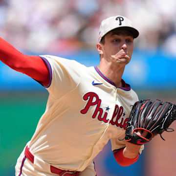 May 18, 2025; Philadelphia, Pennsylvania, USA; Philadelphia Phillies starting pitcher Mick Abel (40) throws a pitch against the Pittsburgh Pirates in the third inning at Citizens Bank Park