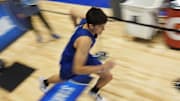 May 13, 2025; Chicago, Il, USA; Egor Demin (80) participates in the 2025 NBA Draft Combine at Wintrust Arena. Mandatory Credit: David Banks-Imagn Images