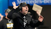 Arizona State head coach Kenny Dillingham calls a play against Texas during the fourth quarter in the Chick-fil-A Peach Bowl in Atlanta on Wednesday, Jan. 1, 2025.