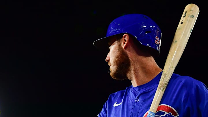 Sep 9, 2024; Los Angeles, California, USA; Chicago Cubs right fielder Cody Bellinger (24) on deck before hitting against the Los Angeles Dodgers during the fourth inning at Dodger Stadium Sep 9, 2024; Los Angeles, California, USA; Chicago Cubs right fielder Cody Bellinger (24) on deck before hitting against the Los Angeles Dodgers during the fourth inning at Dodger Stadium