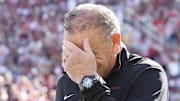 Arkansas Razorbacks coach Sam Pittman reacts during a game at Razorback Stadium.