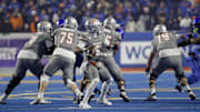 UNLV Rebels quarterback Hajj-Malik Williams (6) throws down field during the second half against the Boise State Broncos at Albertsons Stadium. Boise State beats  UNLV 21-7. 