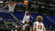 Grambling State forward Ernest Ross dunks at the 2025 HBCU Men's All-Star Game at Freeman Coliseum in San Antonio, Texas.
