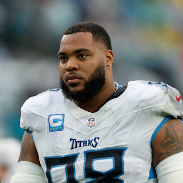 Tennessee Titans defensive tackle Jeffery Simmons heads to the locker room for half time against the Jacksonville Jaguars at EverBank Stadium. Mandatory Credit: Morgan Tencza-Imagn Images