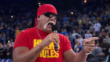 November 13, 2014; Oakland, CA, USA; WWE professional wrestler Hulk Hogan before the game between the Golden State Warriors and the Brooklyn Nets at Oracle Arena. The Warriors defeated the Nets 107-99. Mandatory Credit: Kyle Terada-USA TODAY Sports