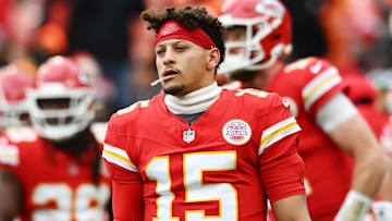 Dec 15, 2024; Cleveland, Ohio, USA; Kansas City Chiefs quarterback Patrick Mahomes (15) warms up before the game between the Cleveland Browns and the Chiefs at Huntington Bank Field. Mandatory Credit: Ken Blaze-Imagn Images