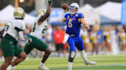 Dec 24, 2024; Honolulu, HI, USA; San Jose State Spartans quarterback Walker Eget (5) makes a pass against South Florida Bulls in the second half at Clarence T.C. Ching Athletics Complex. Mandatory Credit: Marco Garcia-Imagn Images