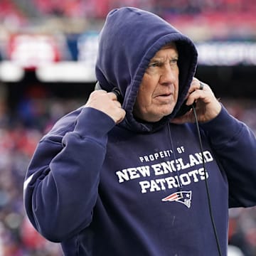 New England Patriots head coach Bill Belichick watches from the sideline.