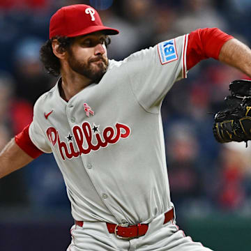 May 11, 2025; Cleveland, Ohio, USA; Philadelphia Phillies relief pitcher Jordan Romano (68) throws a pitch during the ninth inning against the Cleveland Guardians at Progressive Field.
