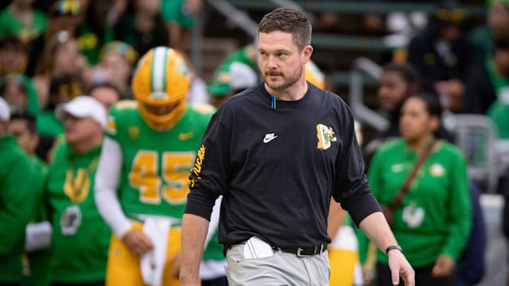 Oregon head coach Dan Lanning takes the field as the No. 9 Oregon Ducks host Washington State Saturday, Oct. 21, 2023, at Autzen Stadium in Eugene, Ore. Oregon head coach Dan Lanning takes the field as the No. 9 Oregon Ducks host Washington State Saturday, Oct. 21, 2023, at Autzen Stadium in Eugene, Ore.