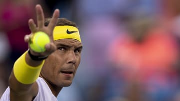 Rafael Nadal waives to the crowd before his match against Borna Coric in the Western & Southern Open at the Lindner Family Tennis Center in Mason, Ohio, on Wednesday, Aug. 17, 2022.