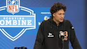 Feb 28, 2025; Indianapolis, IN, USA; Iowa State wideout Jayden Higgins (WO18) speaks at a press conference during the 2025 NFL Combine at Indiana Convention Center. Mandatory Credit: Stephanie Amador Blondet-Imagn Images