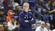 Former Rice Owls head coach Scott Pera reacts after a play during the first half against the Florida Atlantic Owls at Tudor Fieldhouse.
