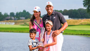 July 28: 2024 Jhonattan Vegas poses with his wife and kids after winning the 3M Open at TPC Twin Cities