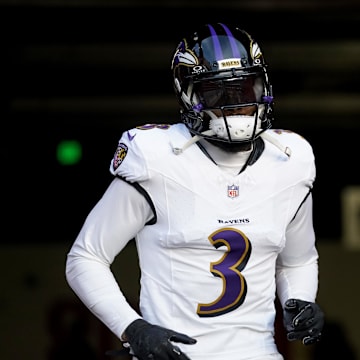 Dec 25, 2023; Santa Clara, California, USA; Baltimore Ravens wide receiver Odell Beckham Jr. (3) jogs onto the field before the start of the game against the San Francisco 49ers at Levi's Stadium. Mandatory Credit: Cary Edmondson-Imagn Images