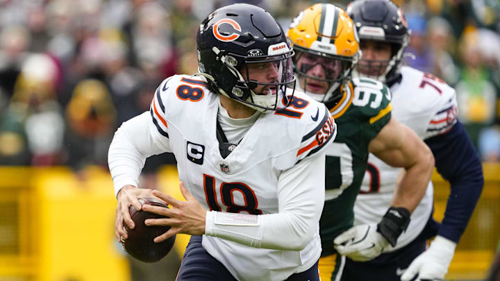 Caleb Williams flees the pocket last season in the finale against the Packers, a 24-22 Bears win. Caleb Williams flees the pocket last season in the finale against the Packers, a 24-22 Bears win.