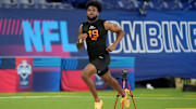 Oregon wideout Traeshon Holden during the 2025 NFL Combine at Lucas Oil Stadium.