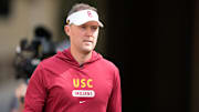 Sep 10, 2022; Stanford, California, USA;  USC Trojans head coach Lincoln Riley walks out of the tunnel for warmups before the start of the first quarter against the Stanford Cardinal at Stanford Stadium. Mandatory Credit: Stan Szeto-Imagn Images