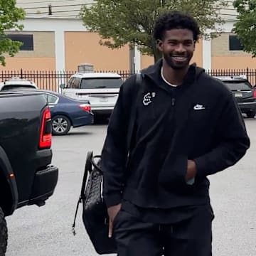 Shedeur Sanders arrives at Cleveland Browns mini camp.