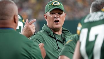 Green Bay Packers general manager Brian Gutekunst is shown during the second quarter of their preseason game against the New England Patriots