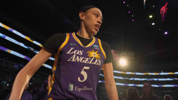 LA Sparks forward Dearica Hamby (5) enters the court.