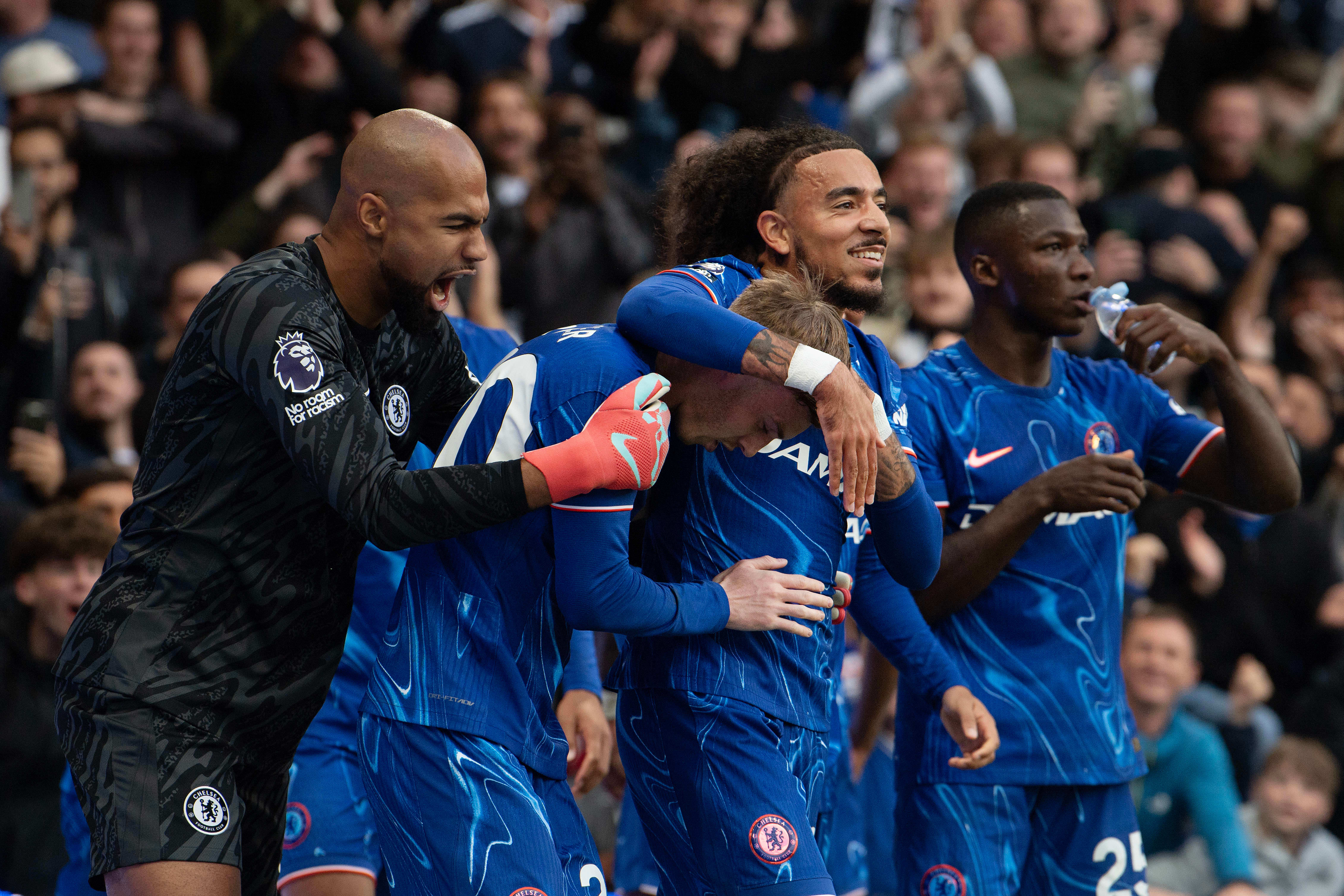 May 4th 2025: Chelsea celebrating scoring against Liverpool in the Premier League.